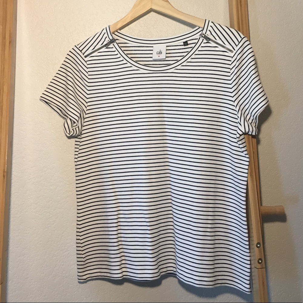 NWOT Cabi Stripped Zipper Tee